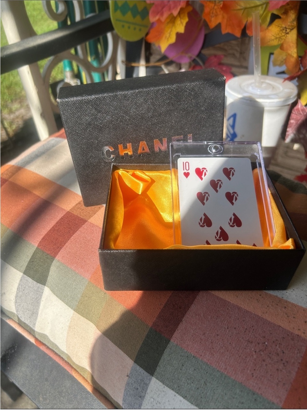 CHANEL Black & Gold Card Case with Orange Lining and 10❤️ card